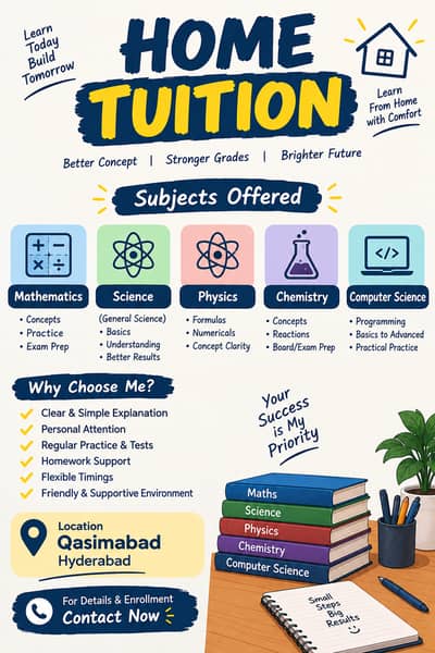 Home Tuition Teacher | 1-12 | Maths, Science, Physics,CS | Qasimabad