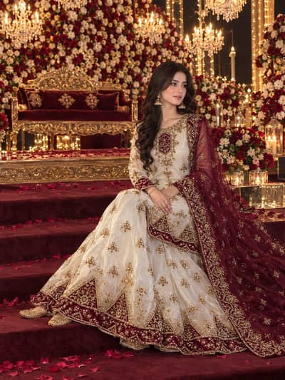 Bridal Heavy Embroidered Gharara Lehenga - 3 Piece - 3 Colours