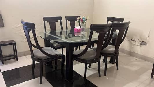 Glass Top Dining Table Set with 6 Chairs