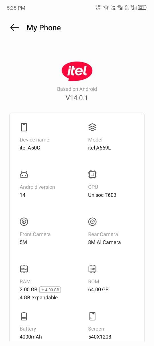 Itel A50C 5