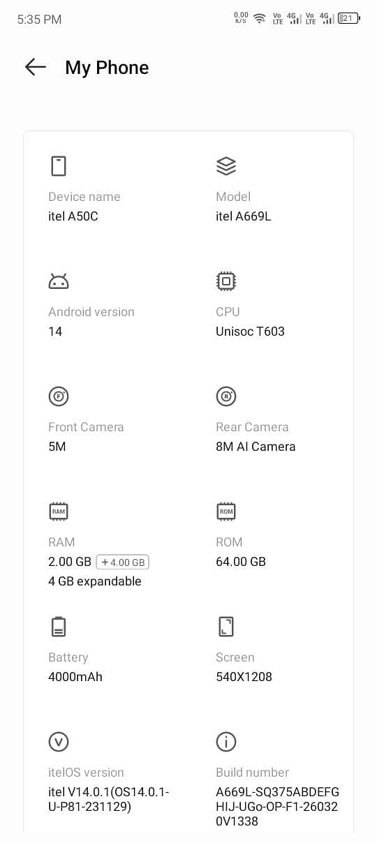 Itel A50C 6