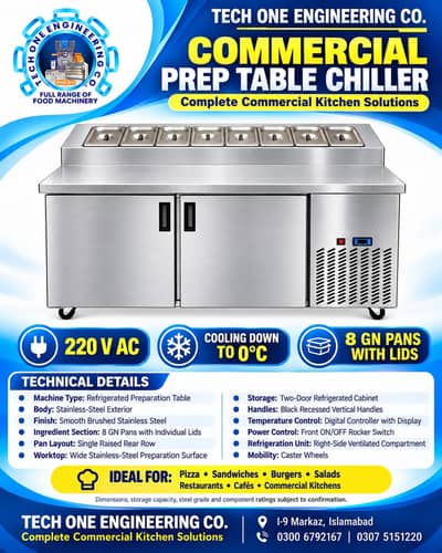 Commercial Refrigerated Stainless Steel Preparation Table | Prep Table