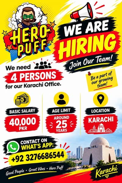 Hiring Staff for Karachi Office – Hero Puff | Salary 40,000 PKR