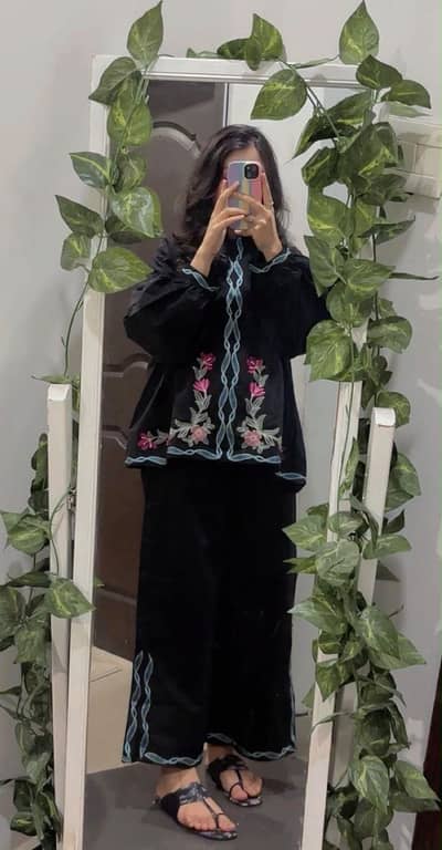 Embroidered black khaddar  Coord set