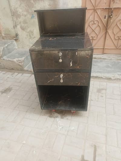 Beautiful Black Marble Cabinet / Movable Counter with Double Drawers