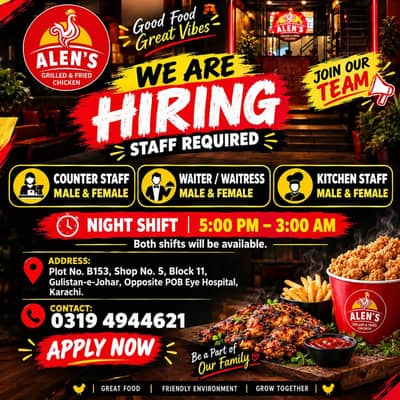 Hiring Staff – Kitchen Staff, Counter Staff & Waiters
