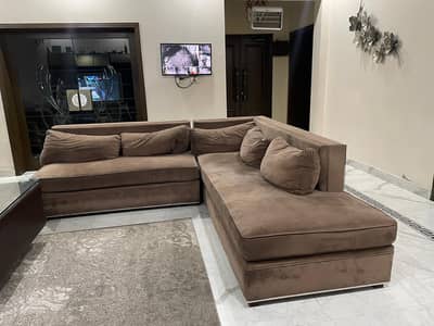 Luxury L-Shaped Sofa Set with Crown Chairs
