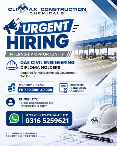  Urgent Hiring | DAE Civil Engineering Interns | Rs. 40,000 Stipend