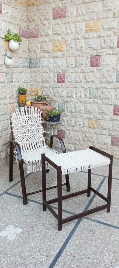 Macramé Chair & Matching Table Set