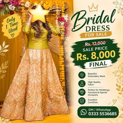 Bridal Dress for Sale – 1 Time Used | Rs. 8,000 Final 