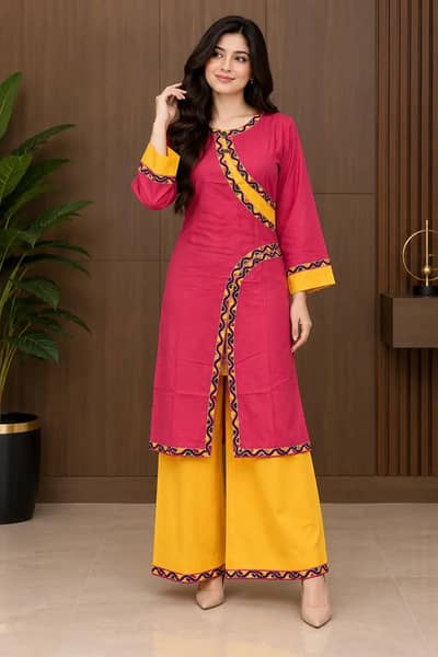 2pcs Women's Stitched  Linen Plain Shirt and Trouser (FREE delivery)