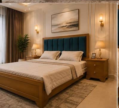 brand new bed set with side table and dress table