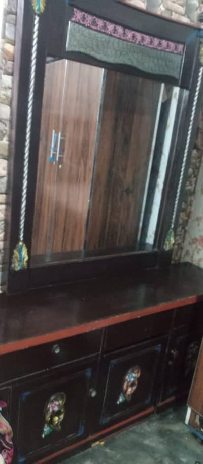 king size bed with dressing table and 2 sides table and showcase