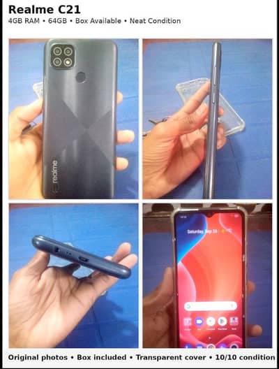 realme c21 4+64 GB condition 10 by 10 box net cash 14000