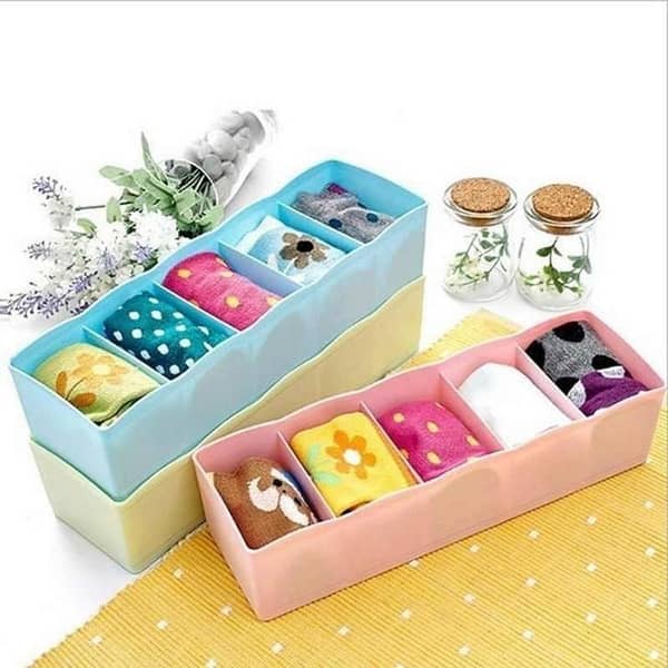 T  5 Grids Plastic Organizer Storage Box Drawer Divider Container Multi-Functional 3Pcs - Multi