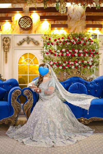 Silver ice blue walima maksi Bridal dress Heavy Embroiderdworn for 2hr