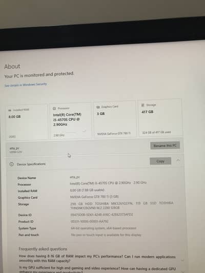 I5 4th gen. Gtx 780ti. 8gb ram ddr3 gaming pc