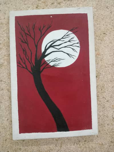 acrylic deep red attractive moon night painting
