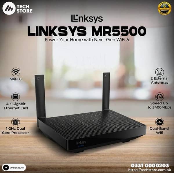 Linksys MR5500 Hydra Pro 6 WiFi 6 Mesh Router AX5400 Dual-Band Intelligent Mesh Coverage