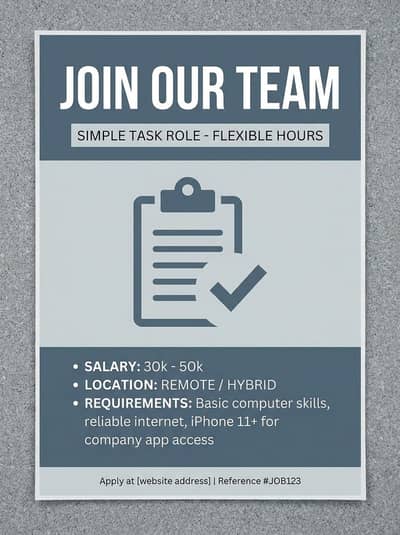 Simple tasks job, Position open for job seekers.