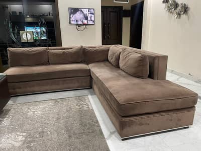 Luxury L-Shaped Sofa Set with Crown Chairs