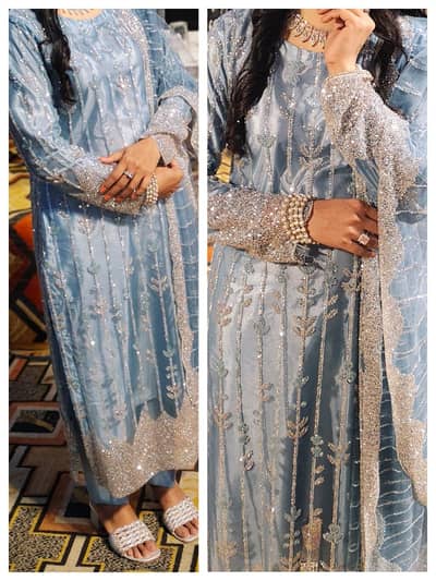 sky blue heavy cut Dana dress in small to medium