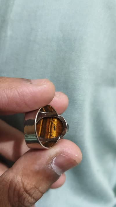 Natural Tiger Eye Silver Ring and Shajri Feroza