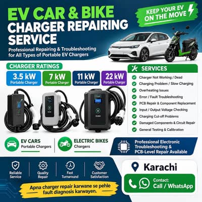 EV Car & Bike Charger Repairing Service – Karachi 3.5kw 7kw 11kw 22kw