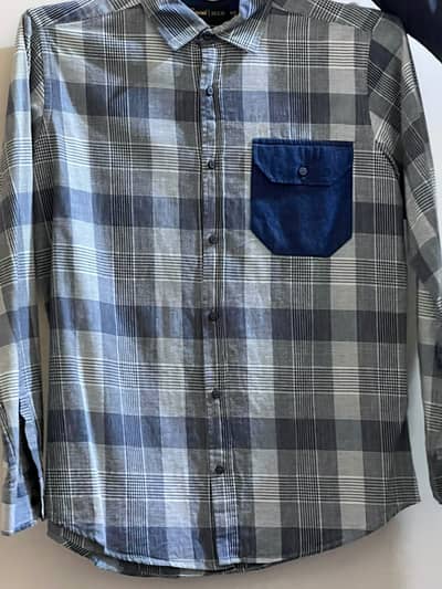 Men’s Casual Checkered Shirt – Grey & Blue