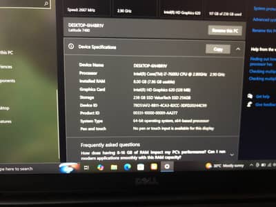Corei7 gen7.8 ram. 256 ssd hai