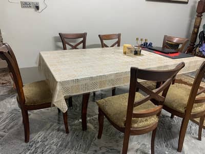 Elegant 6-Seater Wooden Dining Table Set with Cushioned Chairs