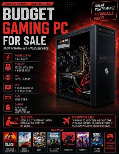 GTX 1060 Gaming PC For Sale