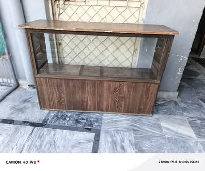 shop counter wood and glass