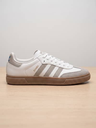 Men's White Casual Sneakers – Gray Stripes Gum Sole Fashion Shoes