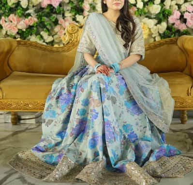 Charizma Designer Lehenga Choli - Blue Floral - 1 Time Used - Like New
