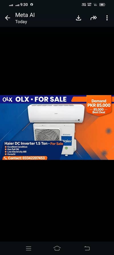 haier 1.5 ton DC inverter Ac for sale excellent condition urgent sale
