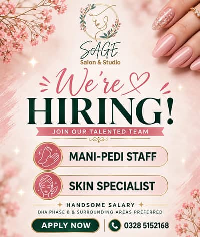 urgent hiring staff for salon in dha phase 8
