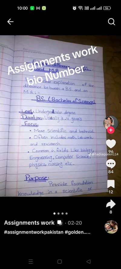 hand writing assignment in all subjects