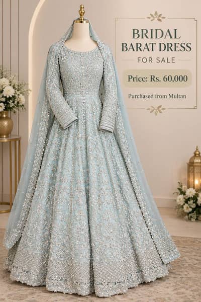 Designer Ice Blue Bridal Maxi | Waleema Dress | Heavy Silver Work