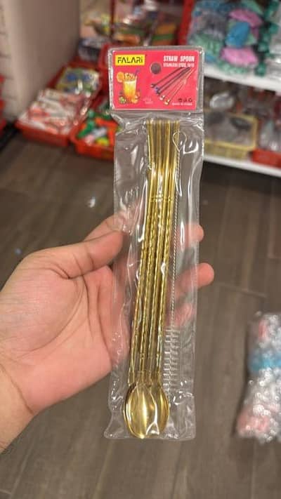 4 Pcs Gold Stainless Steel Straw Spoon