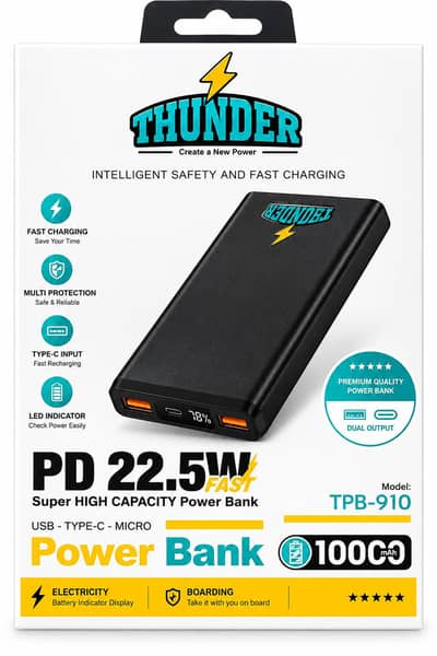 Thunder TPB 10000 MAh Power Bink 22'5W PD fast charging