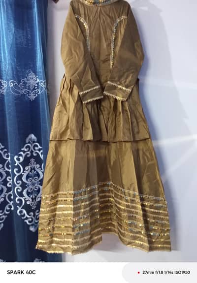 Olive Mehndi Long Frock 3Pc Medium - Gota Work