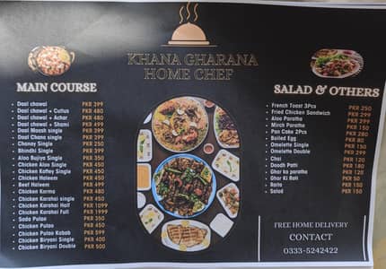 khana gharana home chef frozen & desi food menu