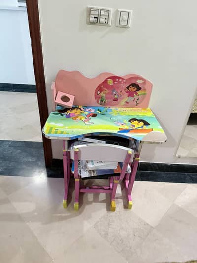 Kids Study Table & Chair – Dora Theme – Used – Good Condition