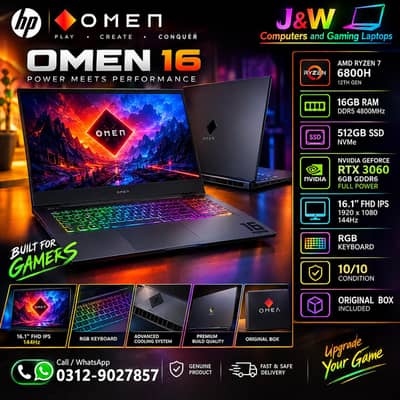 HP OMEN 16/RYZEN 7 6800H/12TH GEN/16GB DDR5/RTX 3060 6GB GAMING