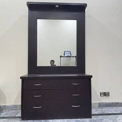Wooden Dressing Table with Large Mirror & 3 Smooth Channels Drawers