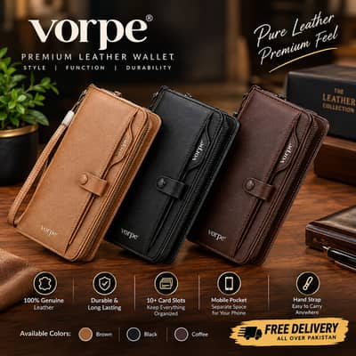Vorpe Premium Leather Wallet | 12+ Card Slots | Mobile Pocket & Strap
