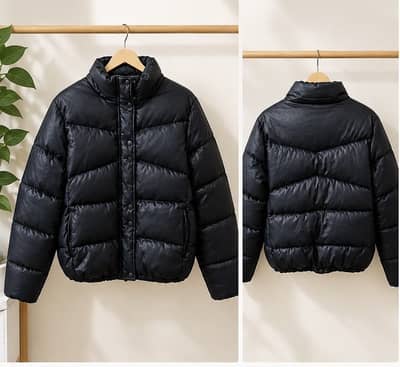 Black Leather puffer jacket