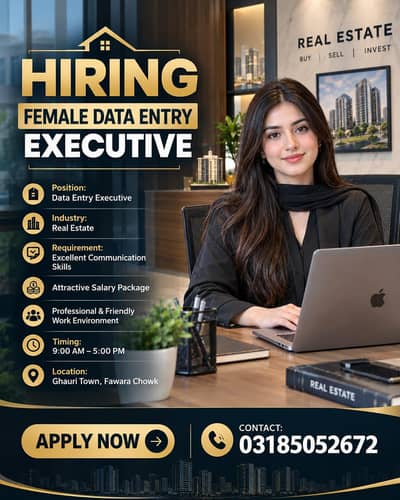 Female Data Entry Executive Required - Real Estate | Ghouri Town