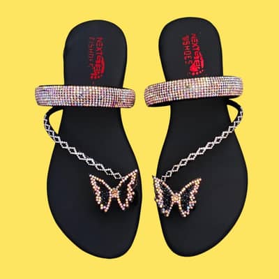 Black Rhinestone Butterfly Flats Women Size 6-10